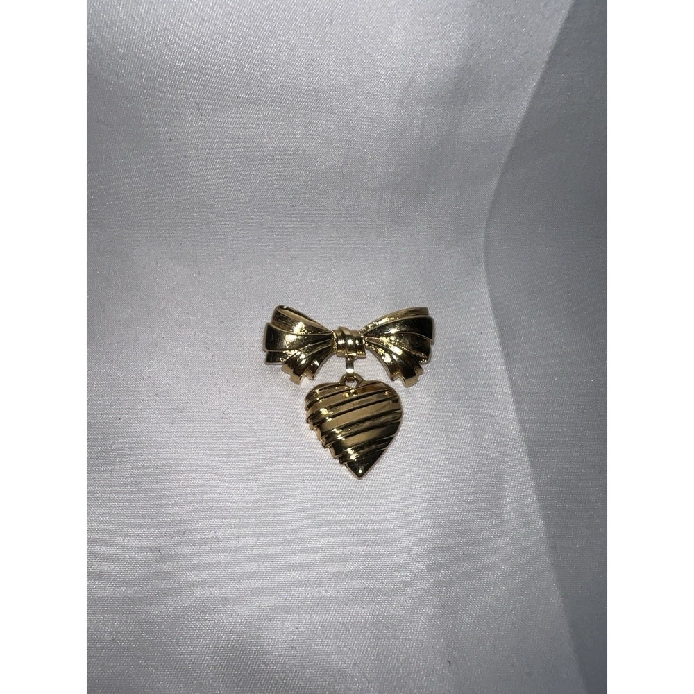 Vintage Signed AVON "I Love You Mother" Bow Pin Brooch With DangleHeart